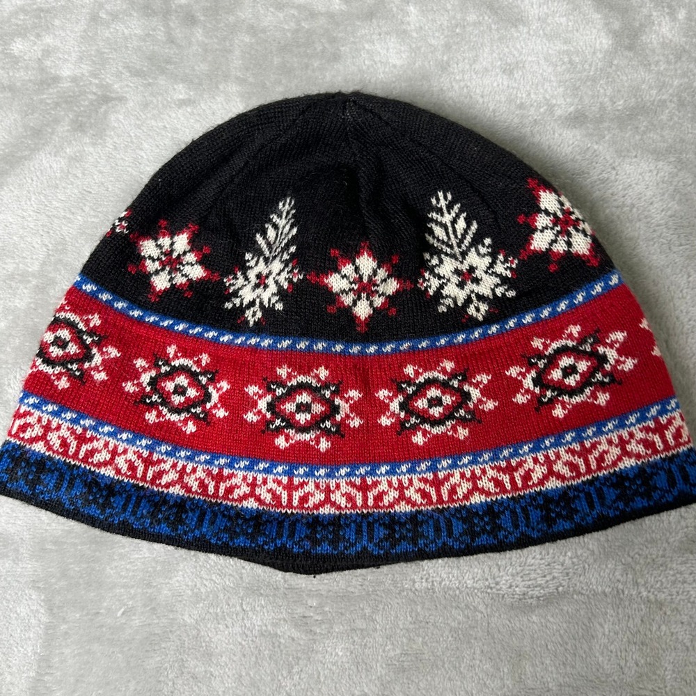 Vintage Turtle Fur Knit Beanie Winter Snowflake Merino Wool Blend